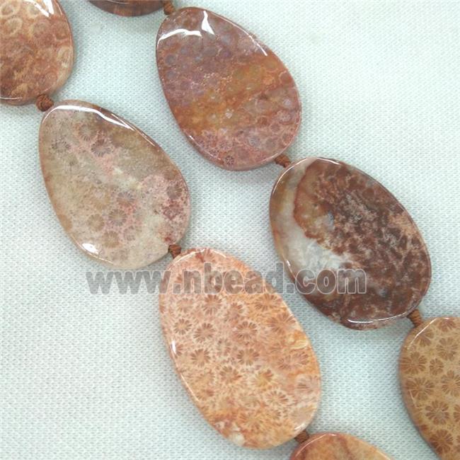 peach Coral Fossil beads, freeform Petoskey