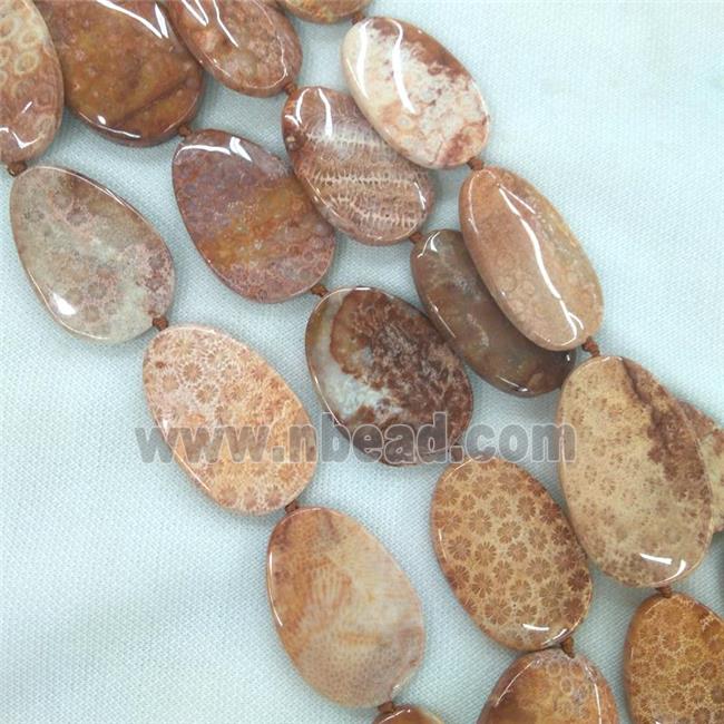 peach Coral Fossil beads, freeform Petoskey