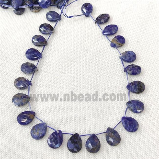 blue Lapis beads, faceted teardrop, top-drilled