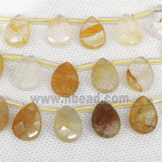 yellow Iron Quartz beads, faceted teardrop, top-drilled