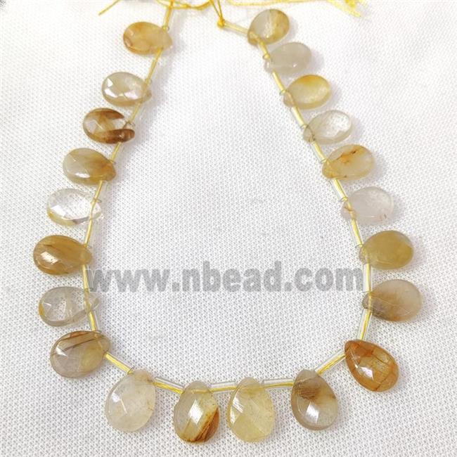 yellow Iron Quartz beads, faceted teardrop, top-drilled