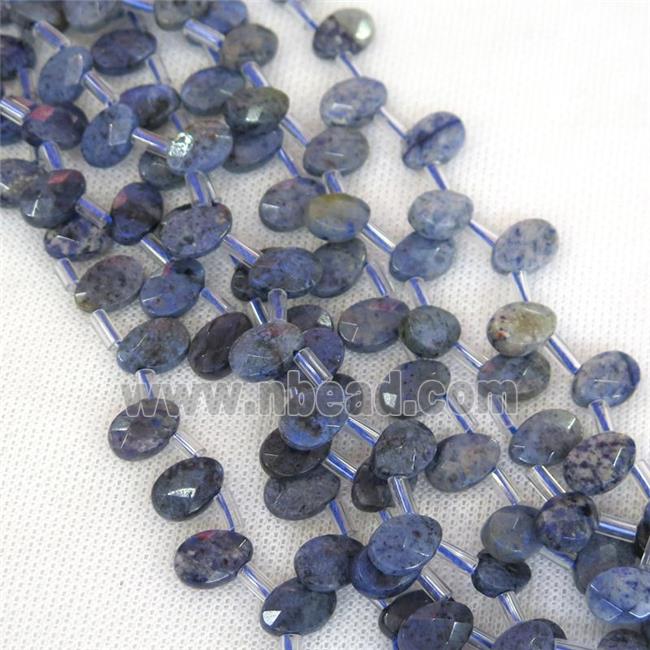 blue Dumortierite Jasper beads, faceted teardrop, top-drilled