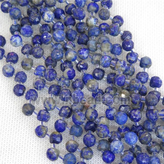 blue Lapis Lazuli beads, faceted teardrop, top-drilled