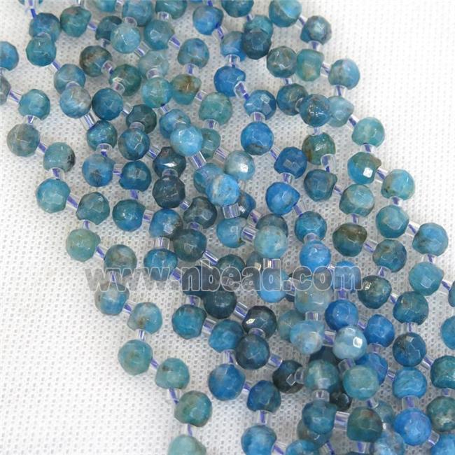 blue Apatite beads, faceted teardrop, top-drilled