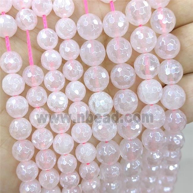 Rose Quartz Beads, faceted round, light electroplated