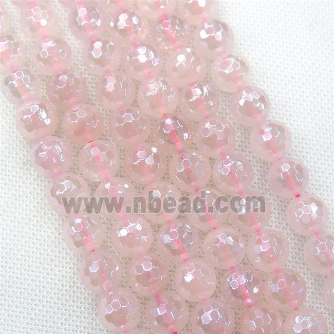 Rose Quartz Beads, faceted round, light electroplated