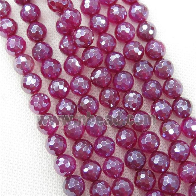 fuchsia Agate Beads, faceted round, light electroplated