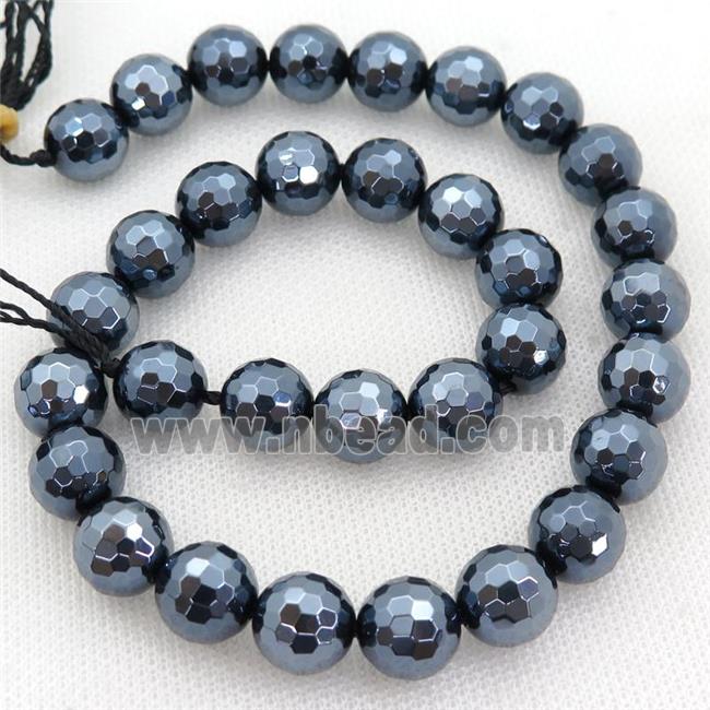 Natural Black Agate Beads Faceted Round Light Electroplated