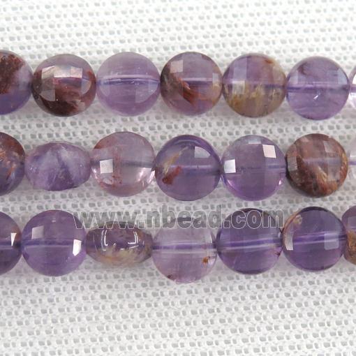 Natural Purple Phantom Quartz Coin Beads Faceted Circle