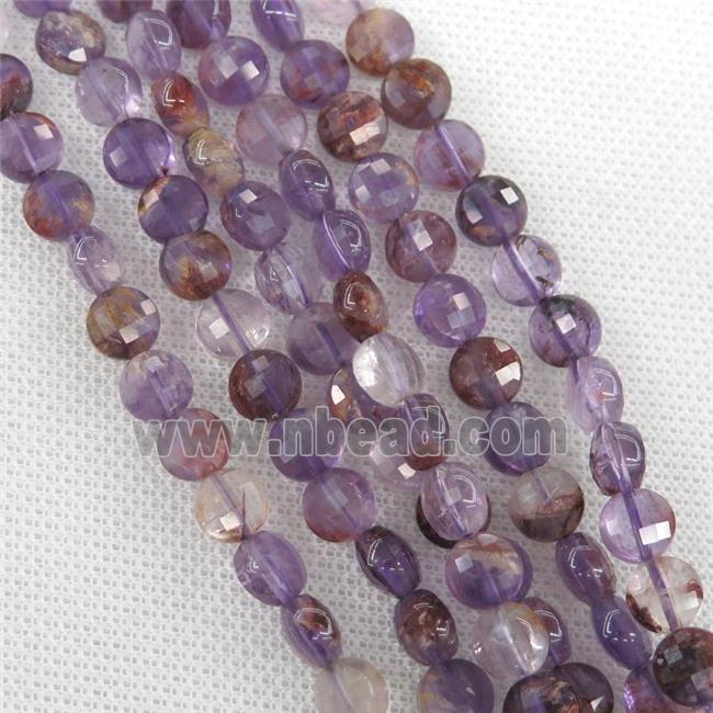 Natural Purple Phantom Quartz Coin Beads Faceted Circle