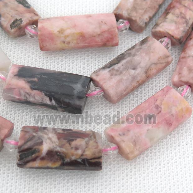 pink Rhodonite Beads, faceted rectangle