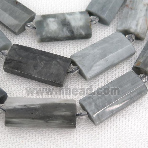 gray Hawkeye Stone Beads, faceted rectangle