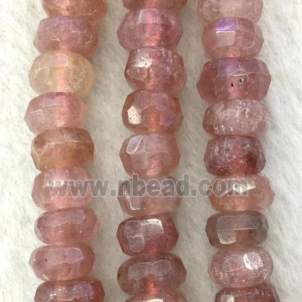 pink Strawberry Quartz beads, faceted rondelle
