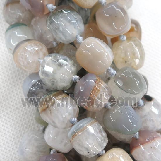 Agate druzy beads, mixed, faceted barrel