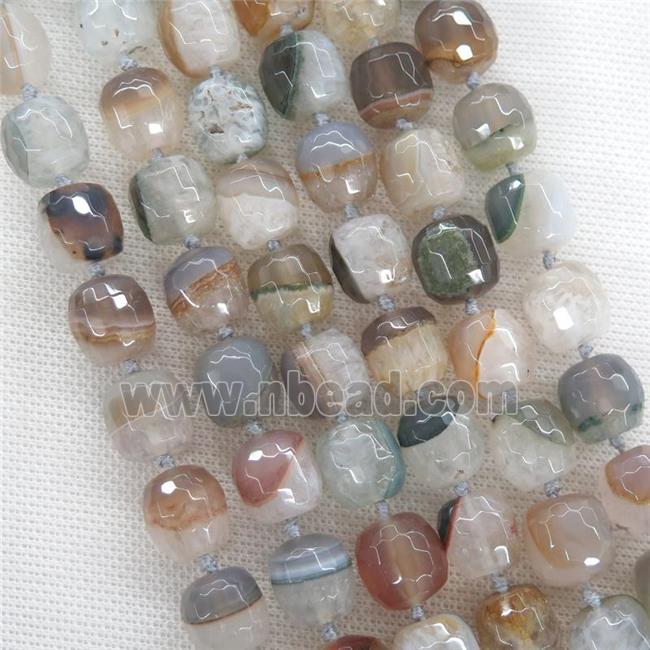 Agate druzy beads, mixed, faceted barrel