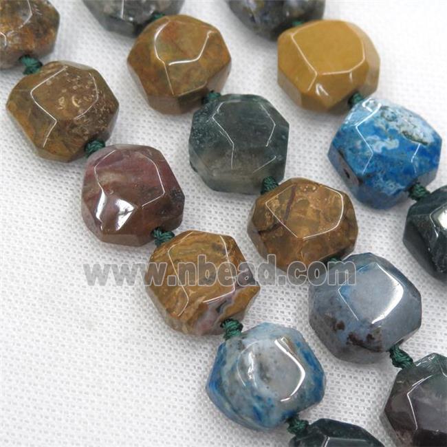 Ocean Agate beads, faceted freeform, multicolor