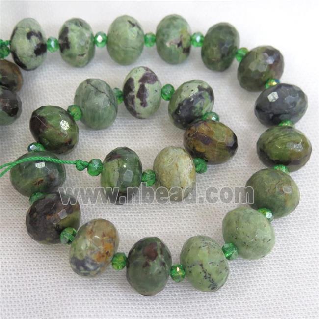 green Opal Jasper beads, faceted rondelle