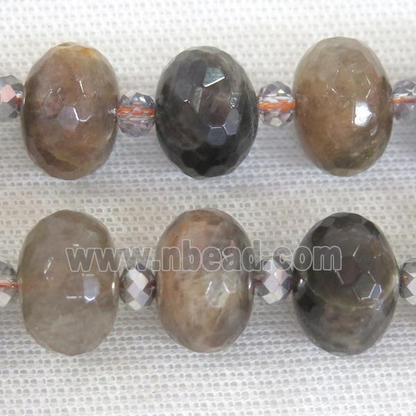 black SunStone Beads, faceted rondelle