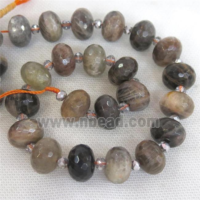 black SunStone Beads, faceted rondelle