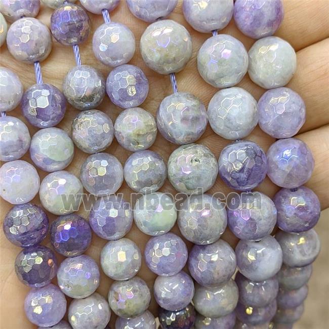 lilac Chalcedony beads, faceted round, AB-color electroplated