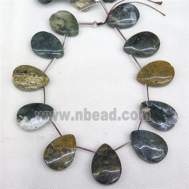 Ocean Agate teardrop beads, top-drilled