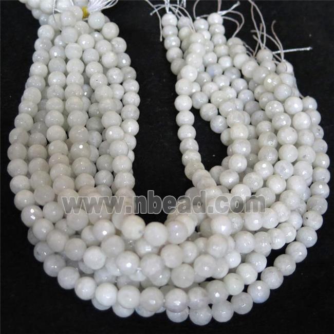 faceted round White MoonStone Beads