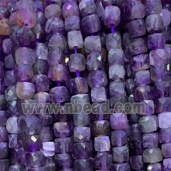 purple Amethyst Beads, faceted cube, B-grade