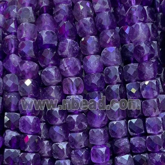purple Amethyst Beads, faceted cube, A-grade