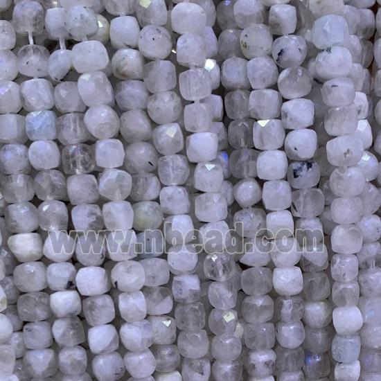 faceted white MoonStone cube beads