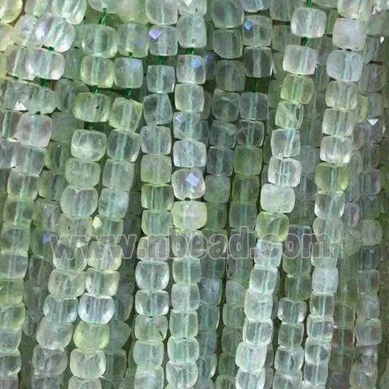green Prehnite Beads, faceted cube