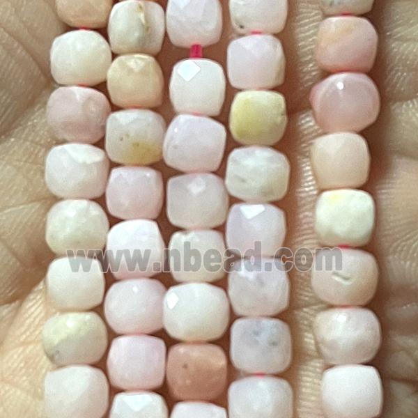 pink Opal Stone Beads, faceted cube