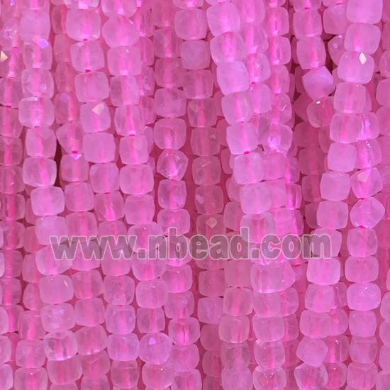 Rose Quartz Beads, faceted cube, pink