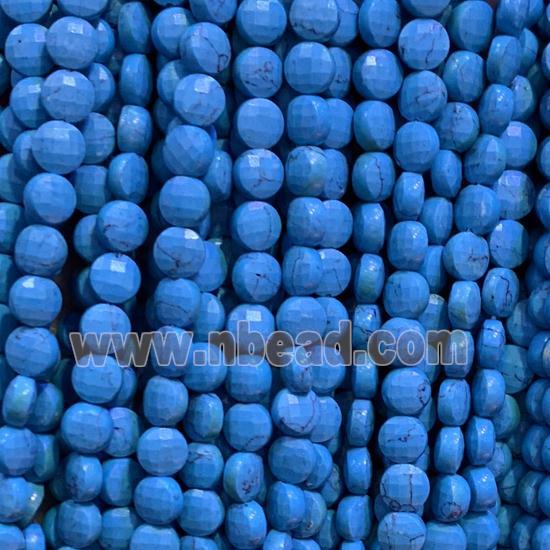 blue Tourquoise Beads, faceted circle coin