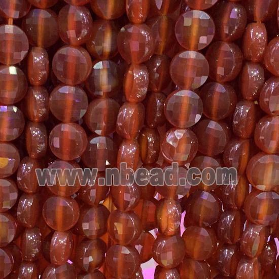 red Carnelian Agate Beads, faceted circle