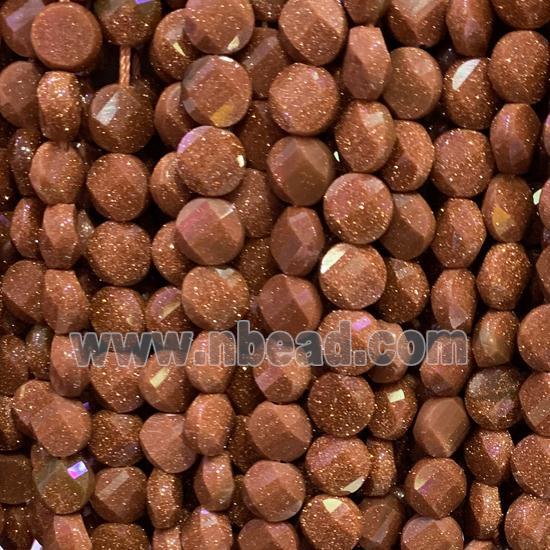 gold SandStone Beads, faceted circle