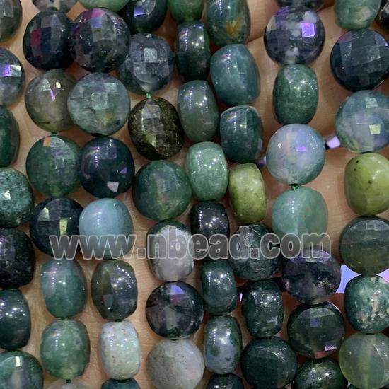 green Moss Agate Beads, faceted circle
