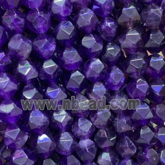 Amethyst Beads, star-cutting, deep-purple
