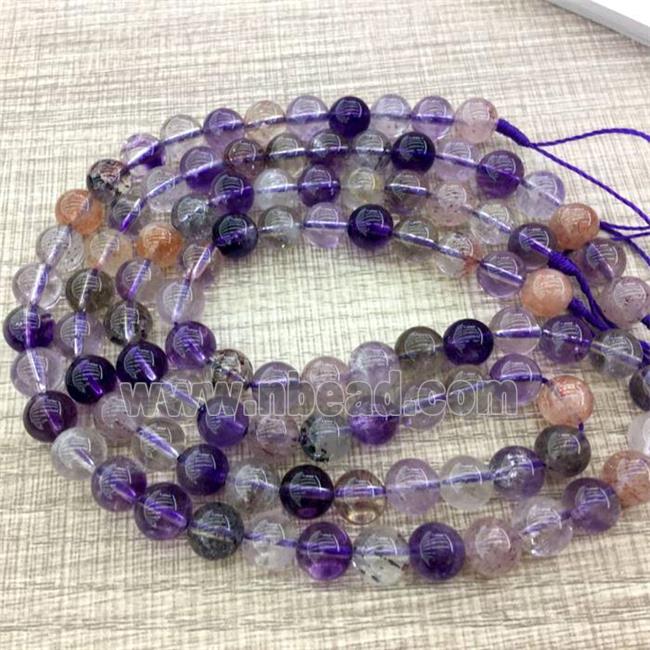 Round Super7 Crystal Quartz Beads Smooth Purple
