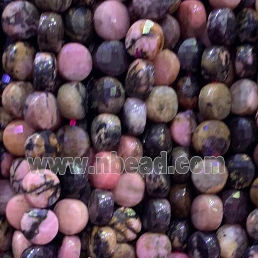 pink Rhodonite Beads, faceted coin