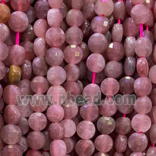 pink Strawberry Quartz Beads, faceted circle