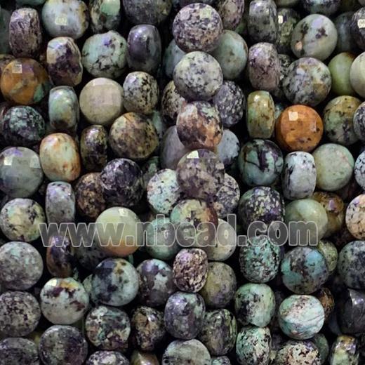 African Turquoise Beads, green, faceted circle