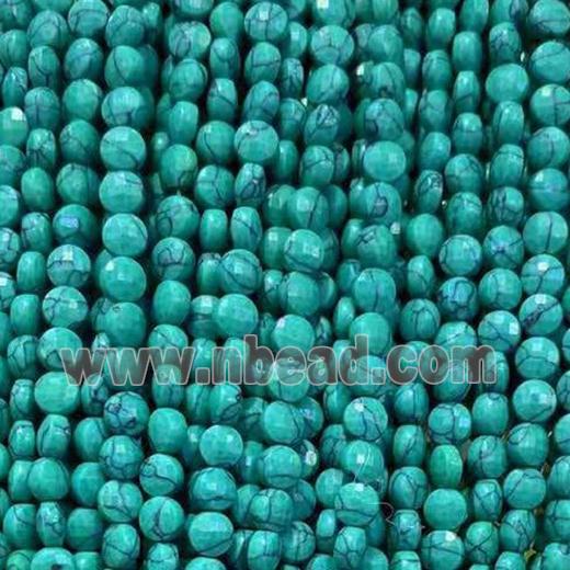 green Turquoise Beads, faceted circle