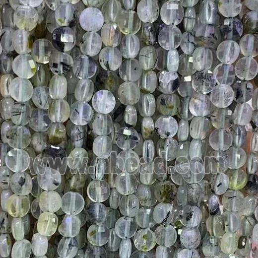 green Prehnite Beads, faceted circle