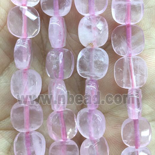 pink Rose Quartz Beads, faceted square