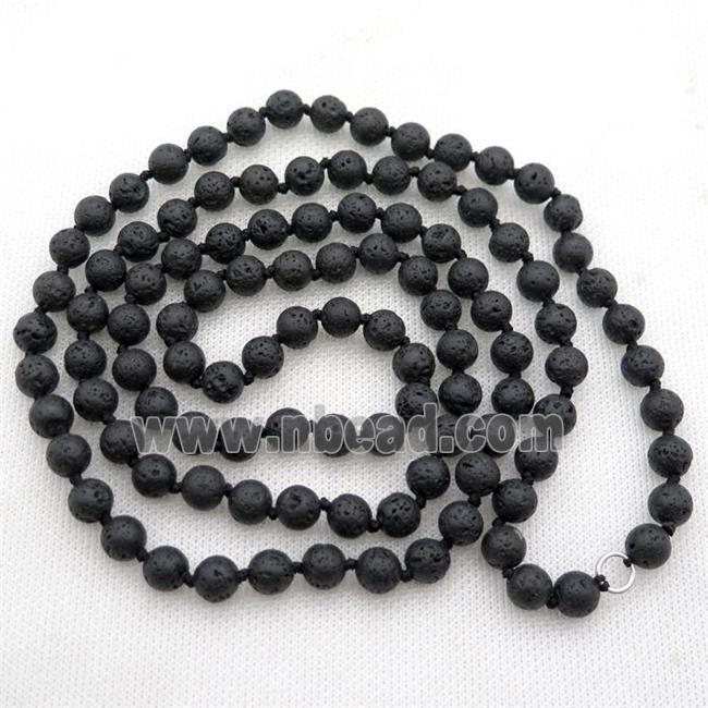 black Lava stone mala chain for necklace with knot