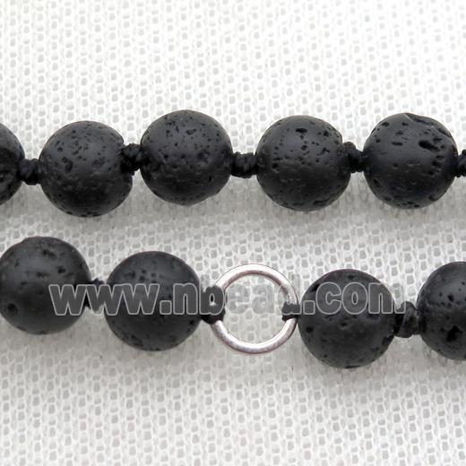black Lava stone mala chain for necklace with knot