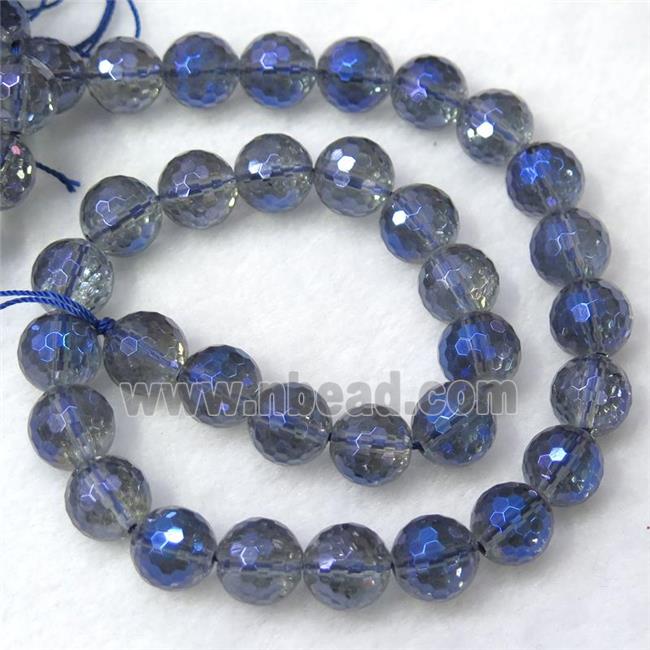faceted round Clear Quartz beads, blue electroplated