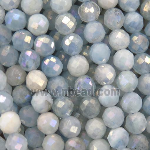 tiny Aquamarine beads, faceted round, AB color plated