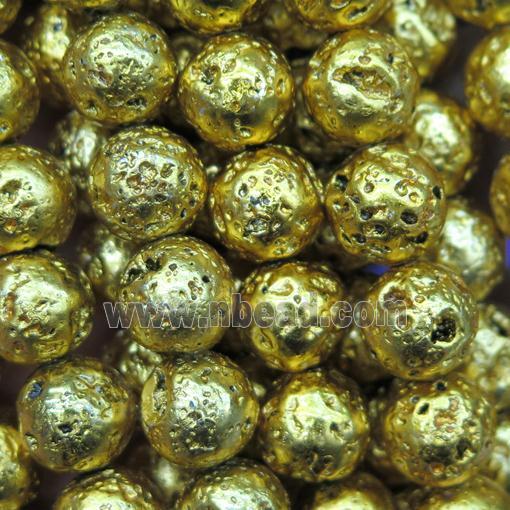 round Lava stone beads, gold plated