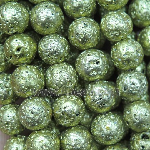 round Lava stone beads, olive plated